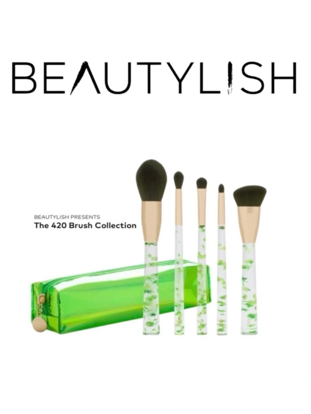 Beautylish 420 Limited Edition Makeup Brush Set 5 Vegan Brushes Zip Case NWT